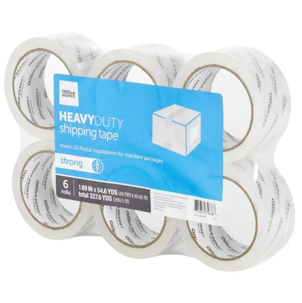 Heavy Duty Shipping Packing Tape, 1.89" x 54.6 Yd., Crystal Clear, Pack Of 6 Rolls