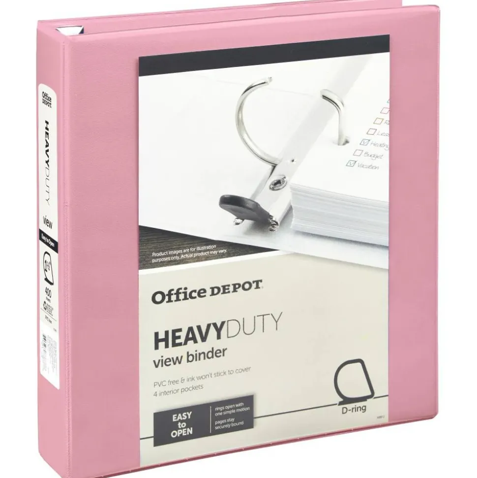 Heavy-Duty View 3-Ring Binder, 1 1/2" D-Rings, Pink