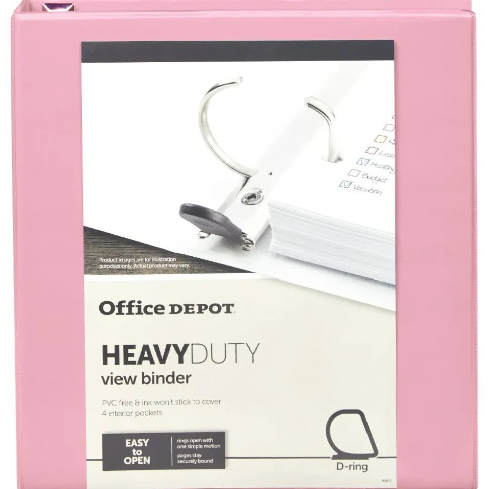 Heavy-Duty View 3-Ring Binder, 1 1/2" D-Rings, Pink