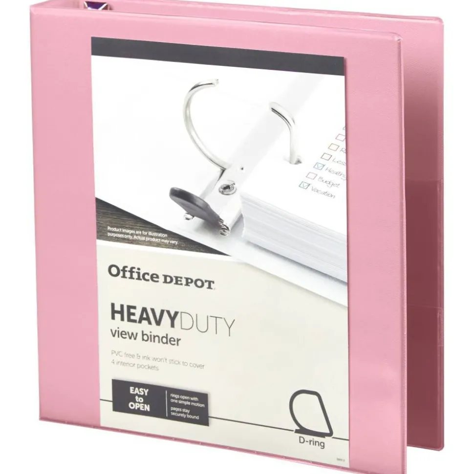 Heavy-Duty View 3-Ring Binder, 1 1/2" D-Rings, Pink
