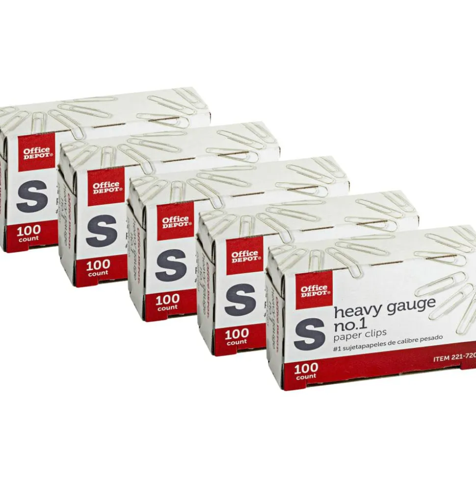 Heavy Gauge Paper Clips, No. 1, Small, Silver, Pack Of 5 Boxes, 100 Clips Per Box, 500 Total