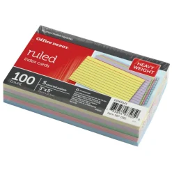 Heavy-Weight Index Cards, 3" x 5", Ruled, Assorted Rainbow, 100 Cards Per Pack