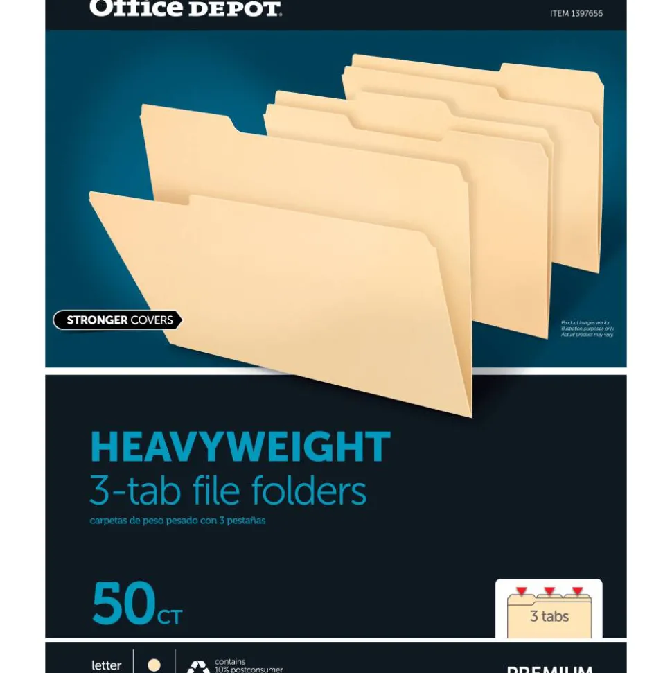 Heavyweight Manila File Folders, 1/3 Cut, Letter Size (8-1/2" x 11"), Manila, Box Of 50 Folders