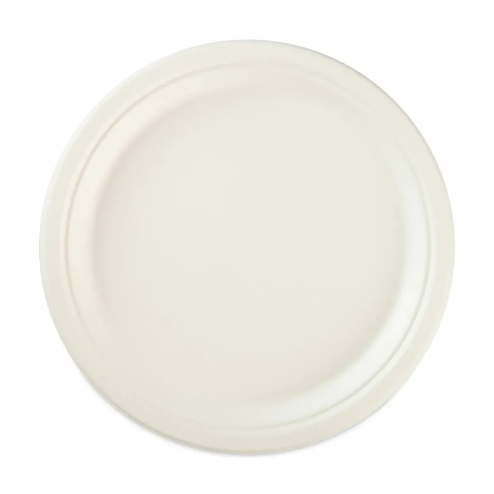 Hefty ECOSAVE Tableware, Plate, Sugarcane, 6.75" dia, White, 30/Pack, 12 Packs/Carton