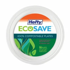 Hefty ECOSAVE Tableware, Plate, Sugarcane, 6.75" dia, White, 30/Pack, 12 Packs/Carton