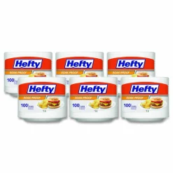 Hefty Soak Proof Tableware, Plate, Foam, 8.88" dia, White, 100/Pack, 6 Packs/Carton