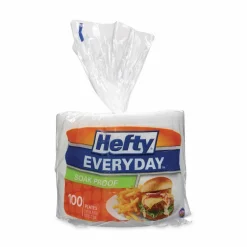 Hefty Soak Proof Tableware, Plate, Foam, 8.88" dia, White, 100/Pack