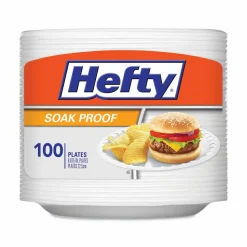 Hefty Soak Proof Tableware, Plate, Foam, 8.88" dia, White, 100/Pack