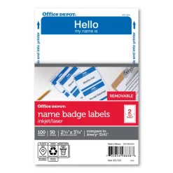 Hello Name Badge Labels, 2 11/32" x 3 3/8", Blue Border, Pack Of 100