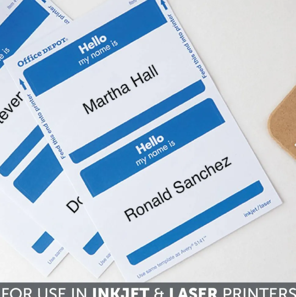 Hello Name Badge Labels, 2 11/32" x 3 3/8", Blue Border, Pack Of 100