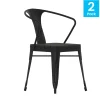 Helvey Commercial Indoor/Outdoor Black Stacking Arm Chair with Vertical Slat Back and Poly Resin Slatted Seat, Set of 2