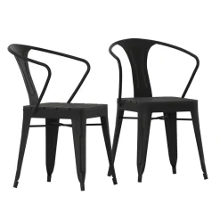 Helvey Commercial Indoor/Outdoor Black Stacking Arm Chair with Vertical Slat Back and Poly Resin Slatted Seat, Set of 2