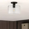 Henri 10" Wide Semi Flush Mount with Glass Shade in Matte Black/Clear