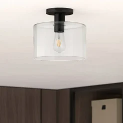 Henri 10" Wide Semi Flush Mount with Glass Shade in Matte Black/Clear