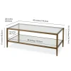 Hera 45" Wide Rectangular Coffee Table with Mirror Shelf in Brass
