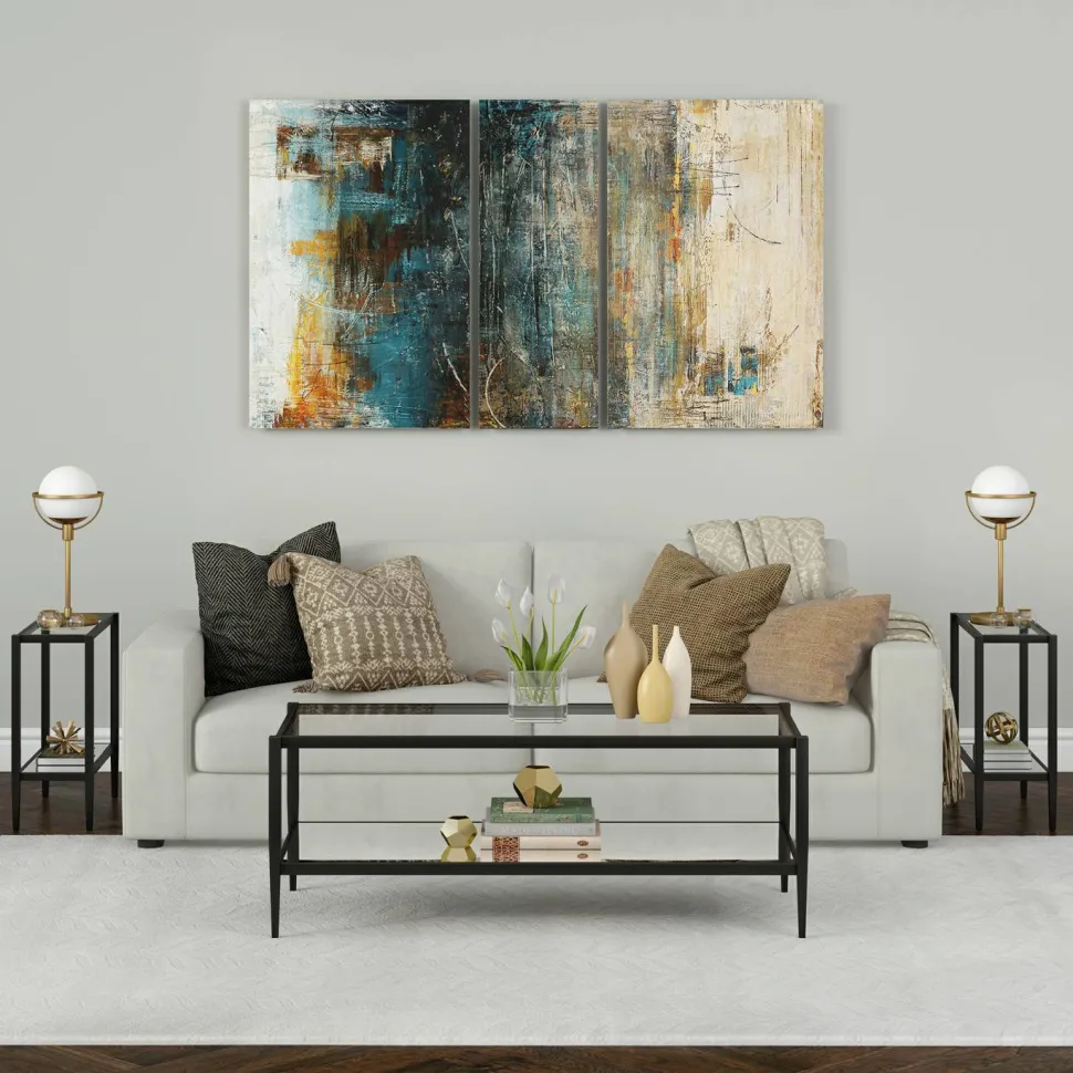 Hera 24" Wide Rectangular Side Table with Glass Shelf in Blackened Bronze