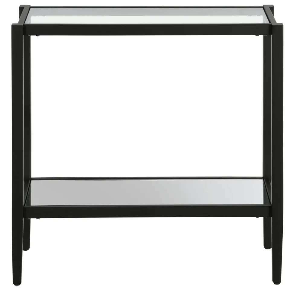 Hera 24" Wide Rectangular Side Table with Glass Shelf in Blackened Bronze