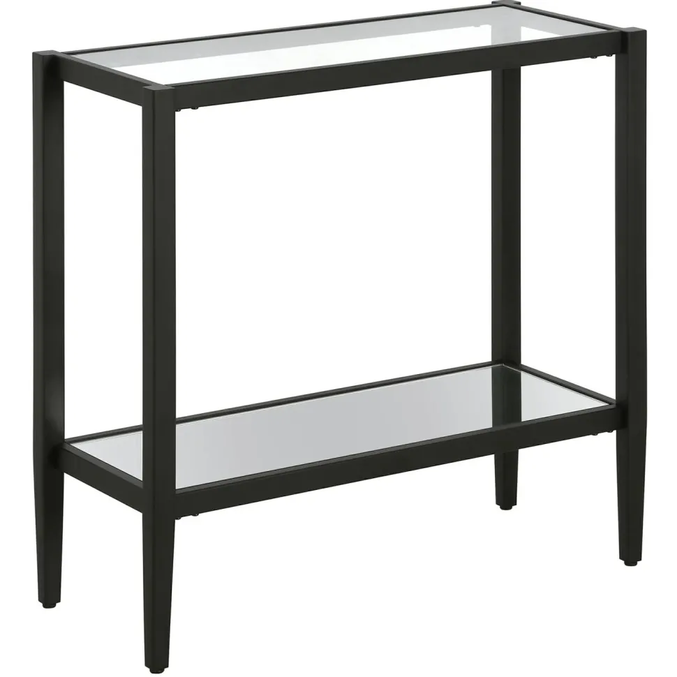 Hera 24" Wide Rectangular Side Table with Glass Shelf in Blackened Bronze