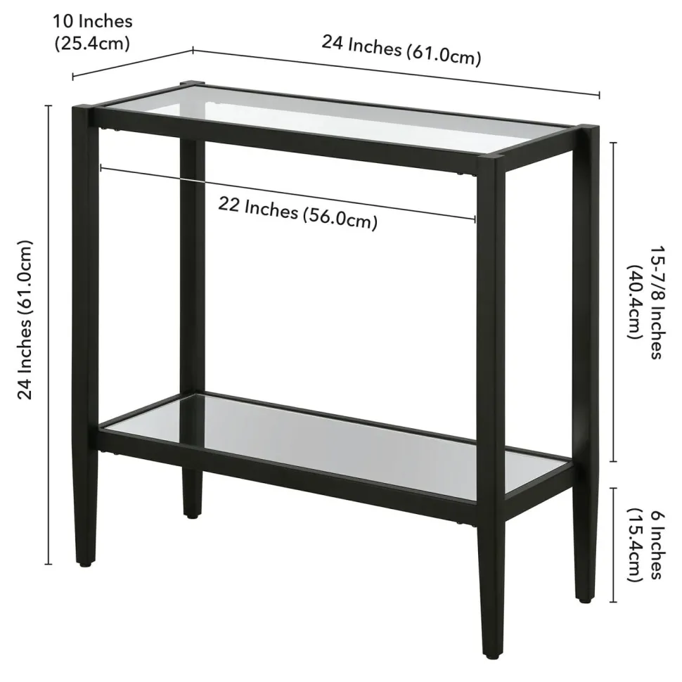 Hera 24" Wide Rectangular Side Table with Glass Shelf in Blackened Bronze