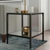 Hera 20" Wide Square Side Table with Mirror Shelf in Blackened Bronze