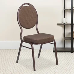 HERCULES Series Teardrop Back Stacking Banquet Chair in Brown Patterned Fabric - Copper Vein Frame