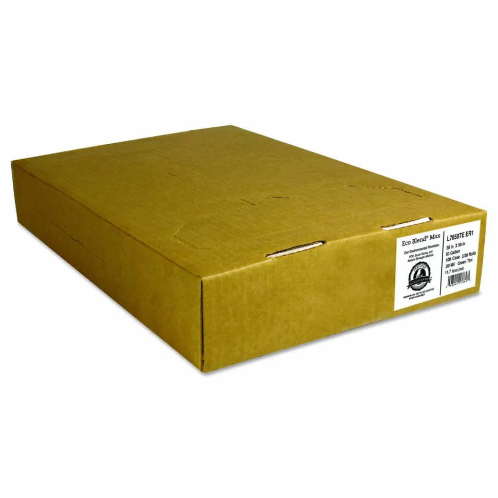 Heritage Eco Blend Max Can Liners, 60 gal Capacity, 38"x 58" Depth, 0.80 mil (20 Micron) Thickness, 100 Count - L7658TEER1