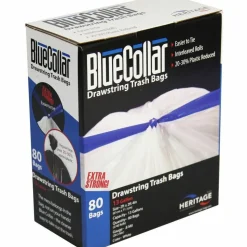 Heritage Drawstring Can Liners, 13 Gallon, 0.8 Mil, White, Box Of 80
