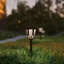 Hess 8 Pack Brown Tulip Design LED Solar Lights Weather Resistant Outdoor Solar Powered Lights for Pathway, Garden, & Yard