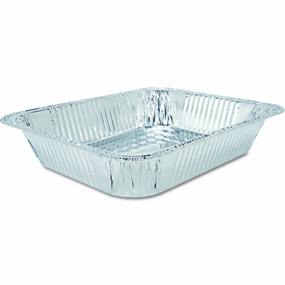 HFA Aluminum Steam Table Pans, Half-Size Shallow, 1.69" Deep, 10.38 x 12.75, 100/Carton