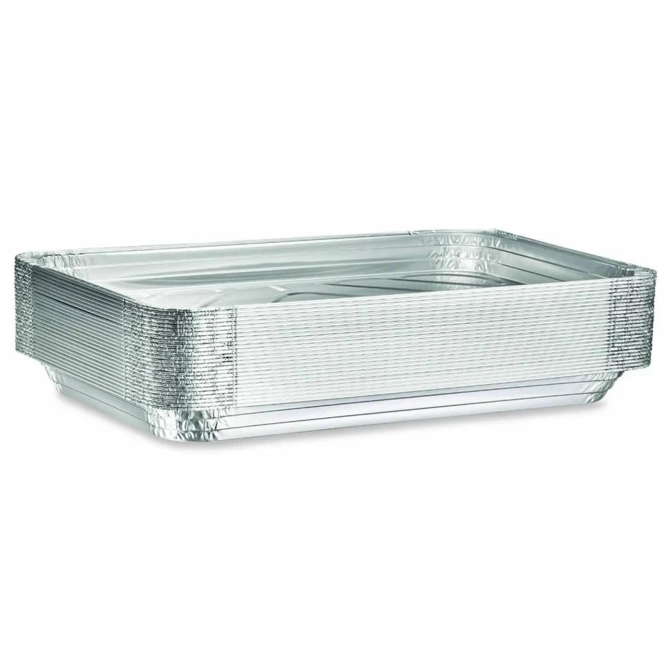 HFA Aluminum Steam Table Pans, Full-Size Shallow, 1.63" Deep, 12.19 x 20.75, 50/Carton