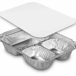 HFA Three-Compartment Oblong Food Container, 24 oz, 6.38 x 1.47 x 8, Silver, Aluminum, 500/Carton