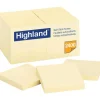 Highland Self-Sticking Note Pads, 3" x 3", Yellow, 100 Sheets, Pack Of 24
