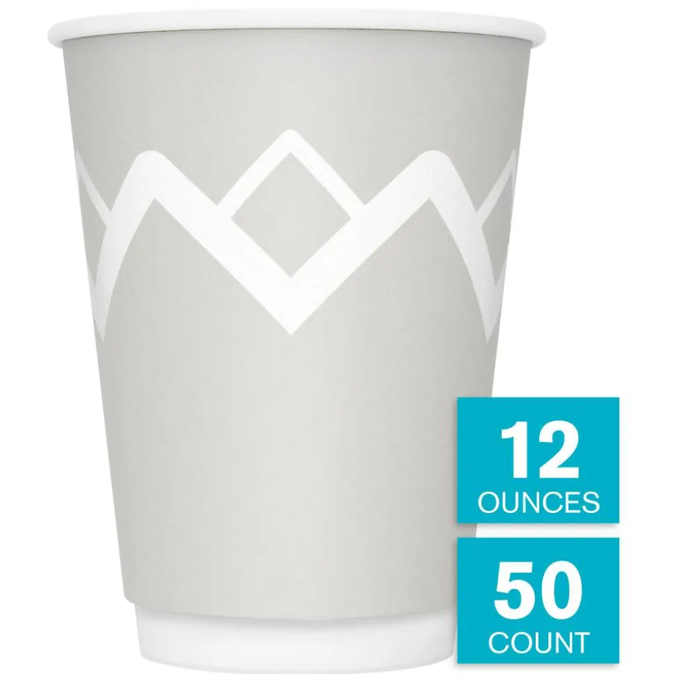 Highmark Insulated Hot Cups, 12 Oz, 42% Recycled, Gray/White, Pack Of 50