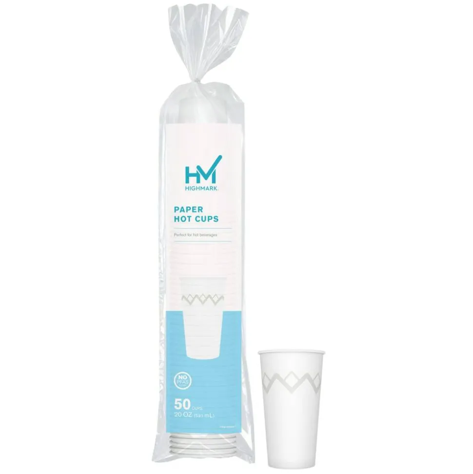 Highmark Paper Hot Cups, 20 Oz, Printed White, Pack Of 50