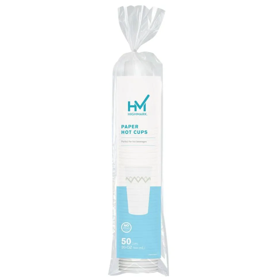 Highmark Paper Hot Cups, 20 Oz, Printed White, Pack Of 50