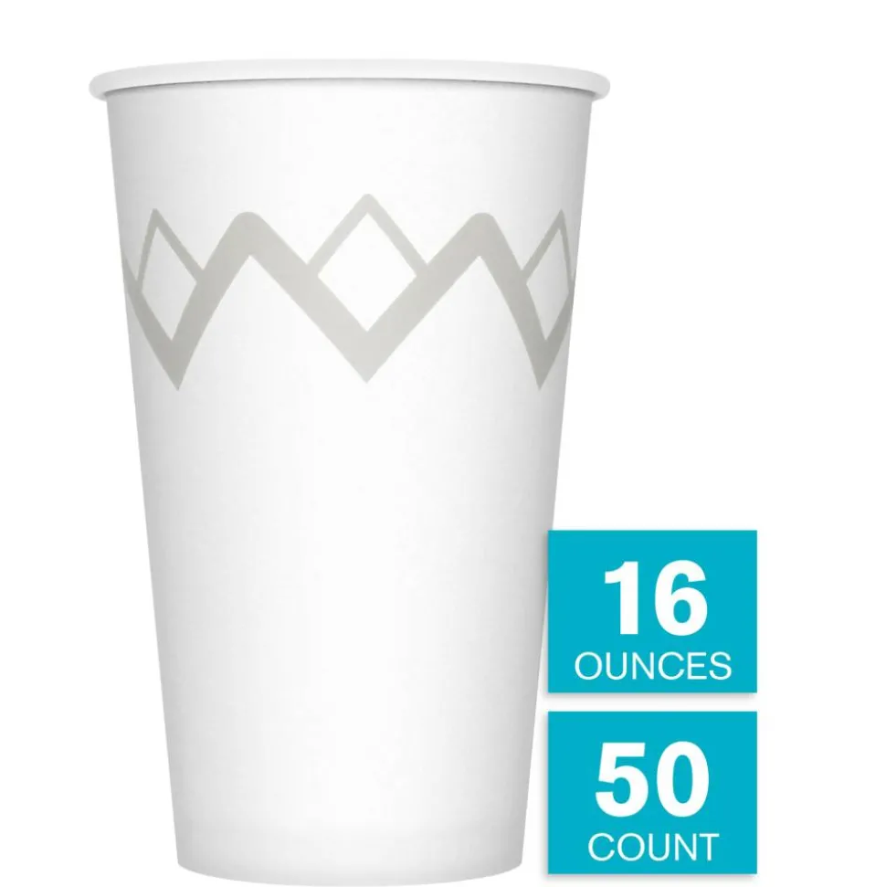 Highmark Paper Hot Cups, 16 Oz, Printed White, Pack Of 50