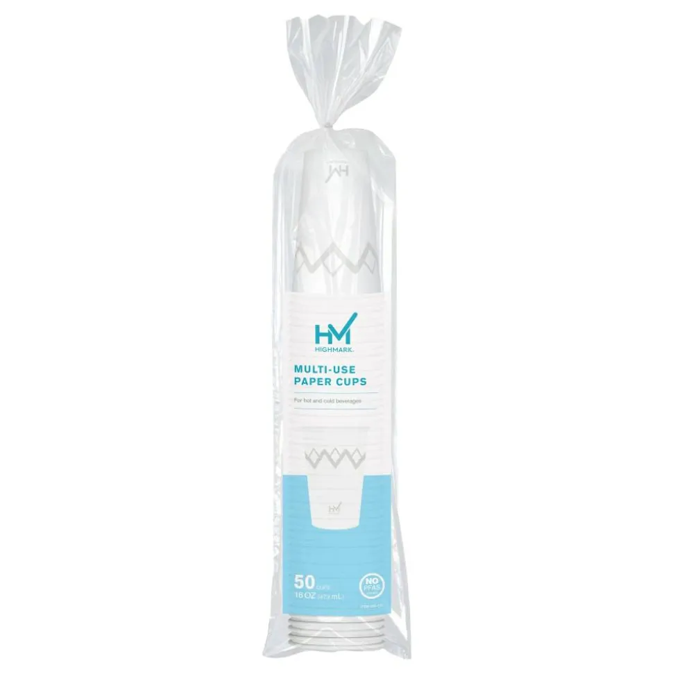 Highmark Paper Hot Cups, 16 Oz, Printed White, Pack Of 50