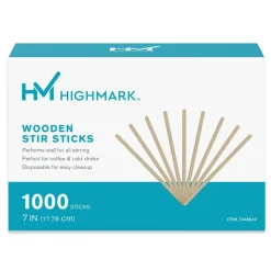 Highmark Wooden Stir Sticks, 7", Light Brown, Case Of 10,000