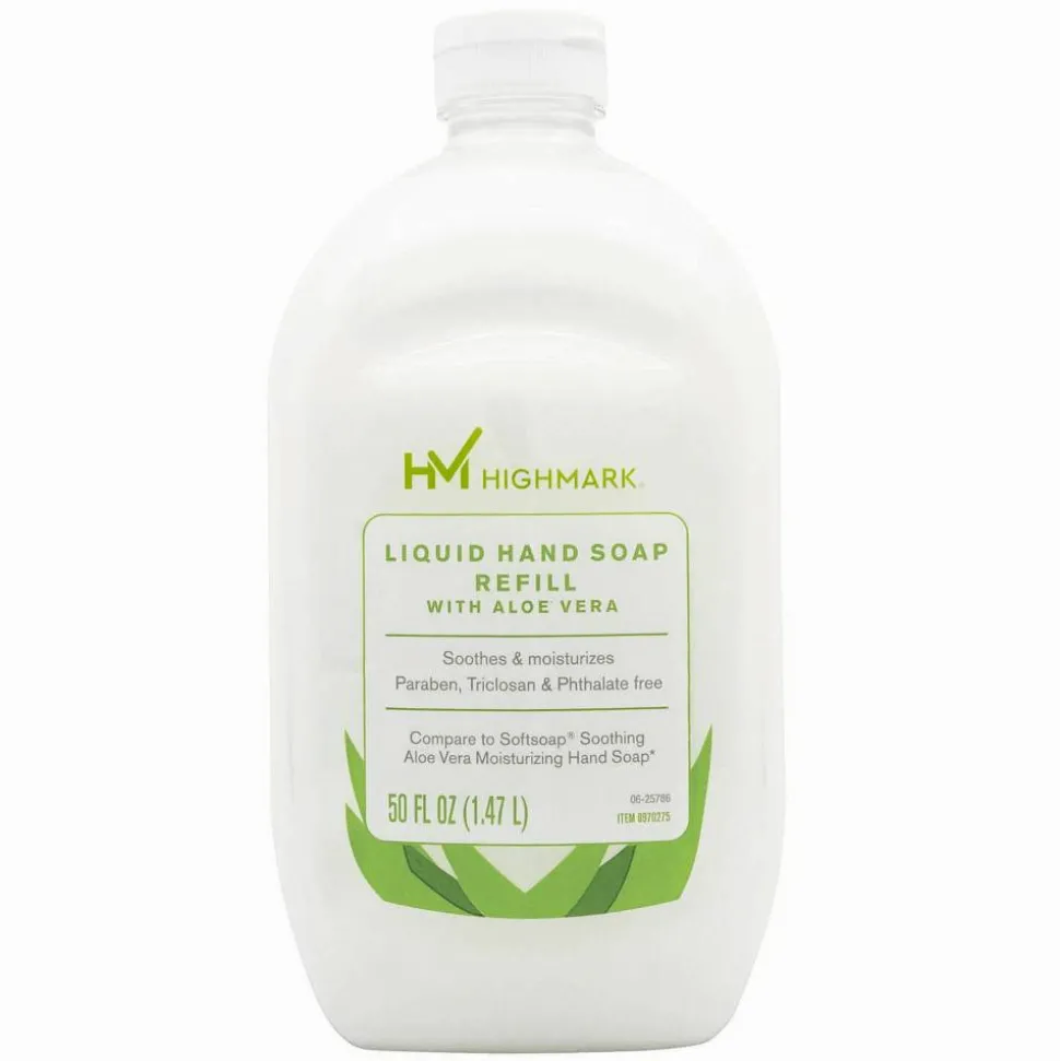 Highmark Aloe Liquid Hand Soap, Floral Scent, 50 Oz Refill Bottle, White, Case Of 4 Bottles