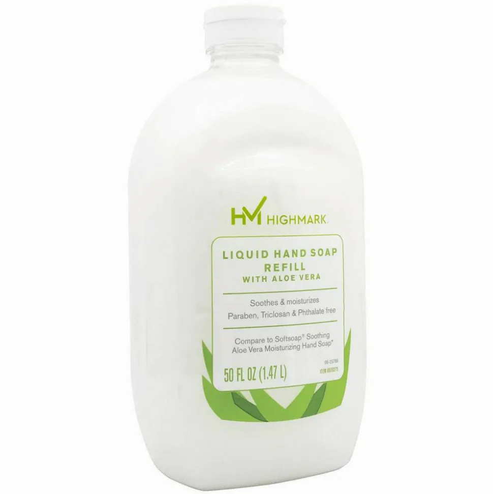 Highmark Aloe Liquid Hand Soap, Floral Scent, 50 Oz Refill Bottle, White, Case Of 4 Bottles