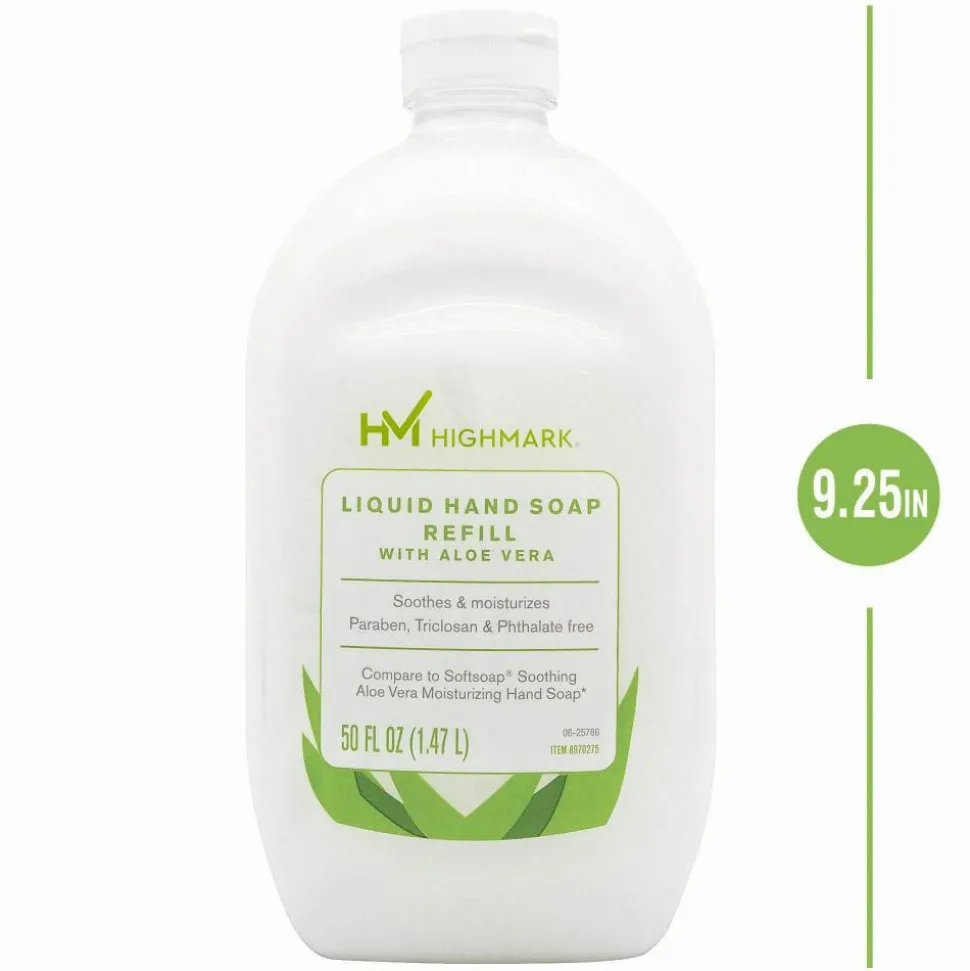 Highmark Aloe Liquid Hand Soap, Floral Scent, 50 Oz Refill Bottle, White, Case Of 4 Bottles