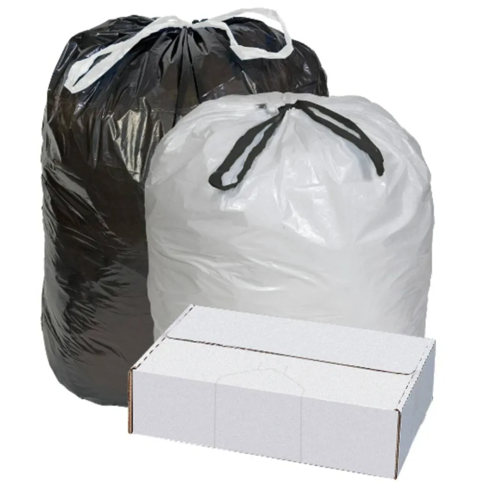 Highmark Draw And Tie Can Liners, 0.7 mil, 15 Gallons, 24" x 28", White, Box Of 300