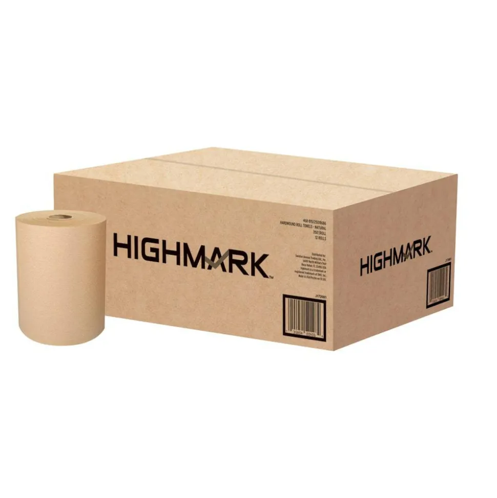 Highmark ECO Hardwound 1-Ply Paper Towels, 100% Recycled, Natural, 350' Per Roll, Case Of 12 Rolls