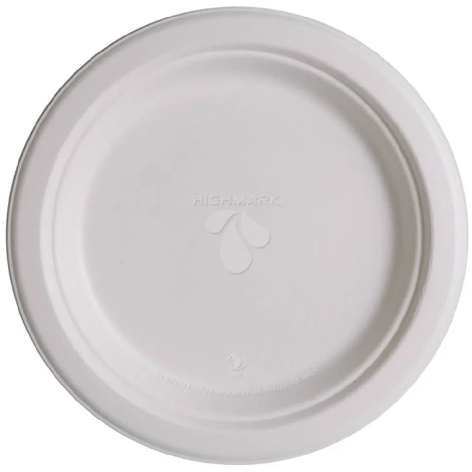 Highmark ECO Sugarcane Paper Plates, 9", White, Pack Of 500