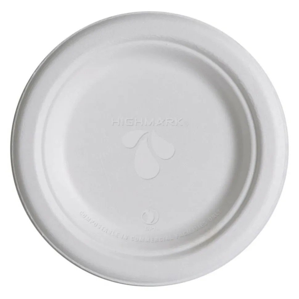 Highmark ECO Sugarcane Paper Plates, 6", White, Pack Of 50