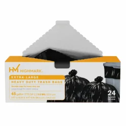 Highmark Heavy Duty 0.9 mil. Extra-Large Trash Bags, 45 Gallon, 45" x 38.75", Black, Box Of 24