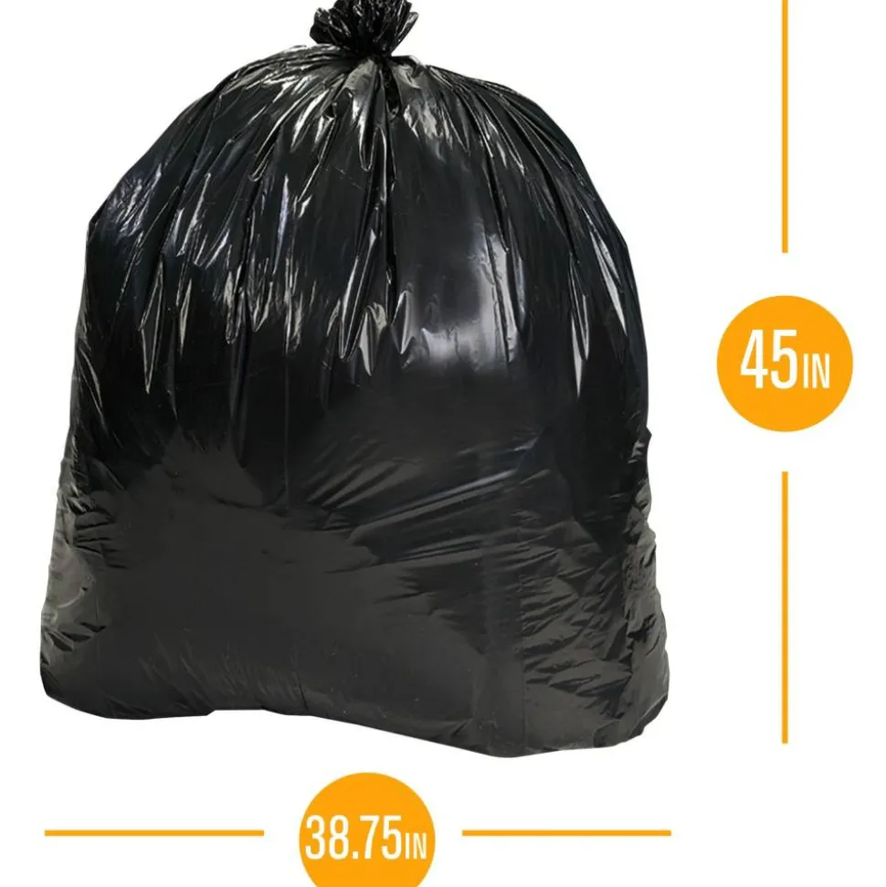 Highmark Heavy Duty 0.9 mil. Extra-Large Trash Bags, 45 Gallon, 45" x 38.75", Black, Box Of 24