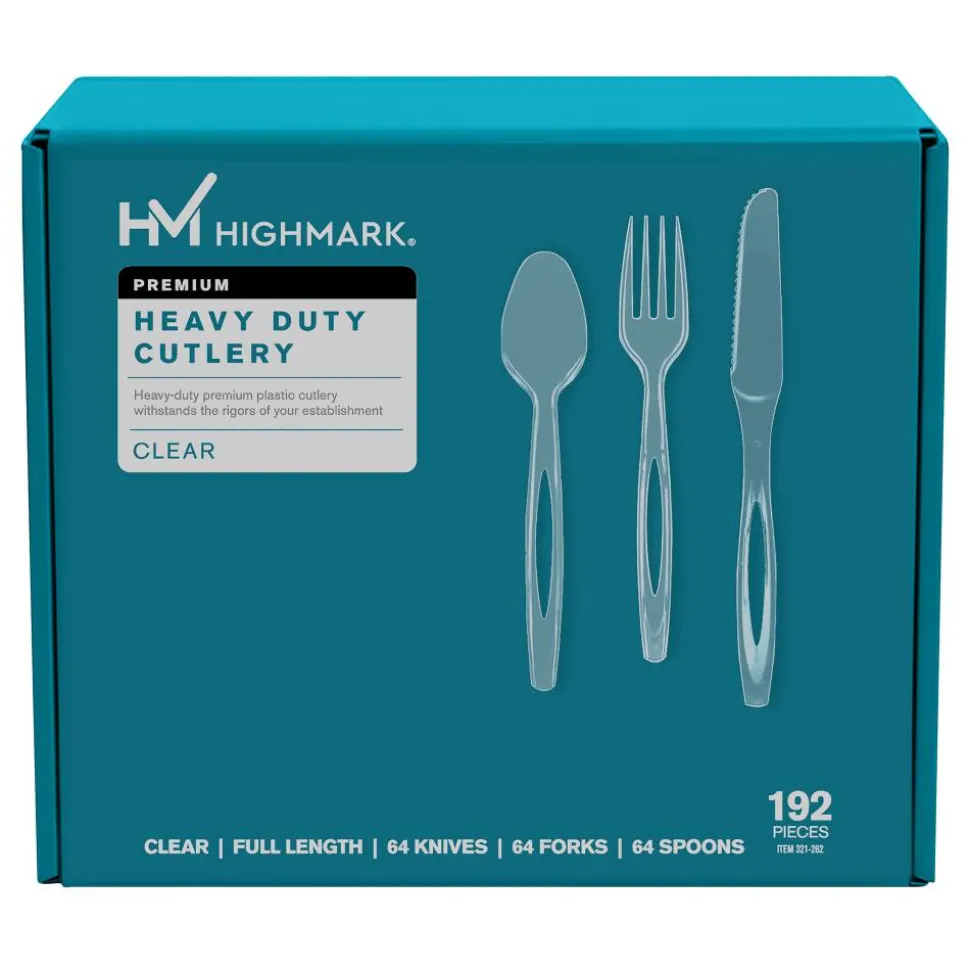 Highmark Heavy-Duty Plastic Cutlery, Clear, Pack Of 192 Utensils