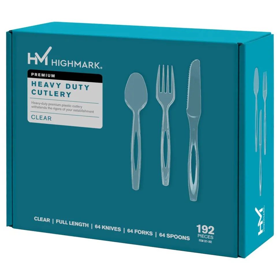 Highmark Heavy-Duty Plastic Cutlery, Clear, Pack Of 192 Utensils