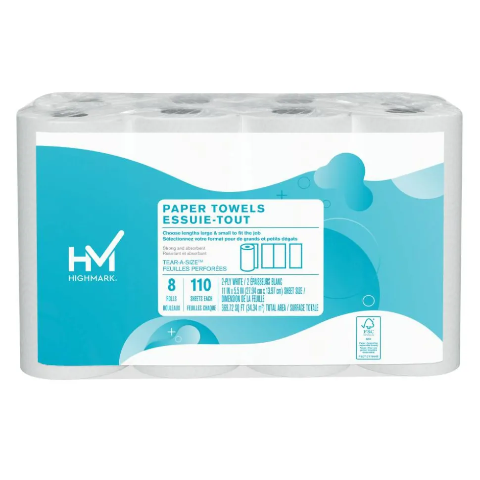 Highmark Kitchen 2-Ply Paper Towels, 5", White, 110 Sheets Per Roll, 8 Rolls per Pack, Case Of 4 Packs